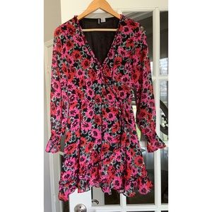 H&M floral ruffle long sleeve dress with slip | S
